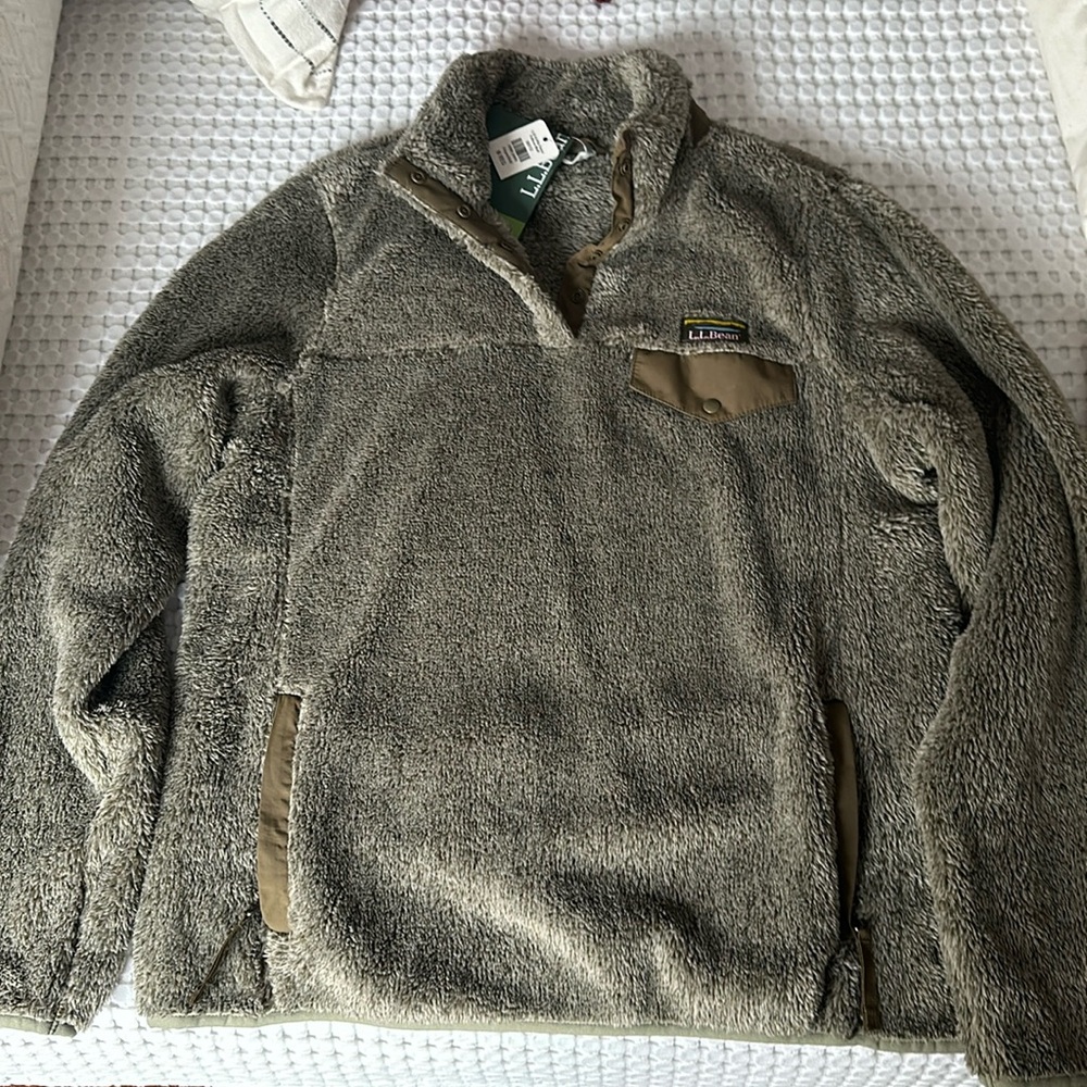 L.L. Bean Hi-Pile Fleece Pullover Womens Medium Dark Olive/Eucalyptus  New w Tag